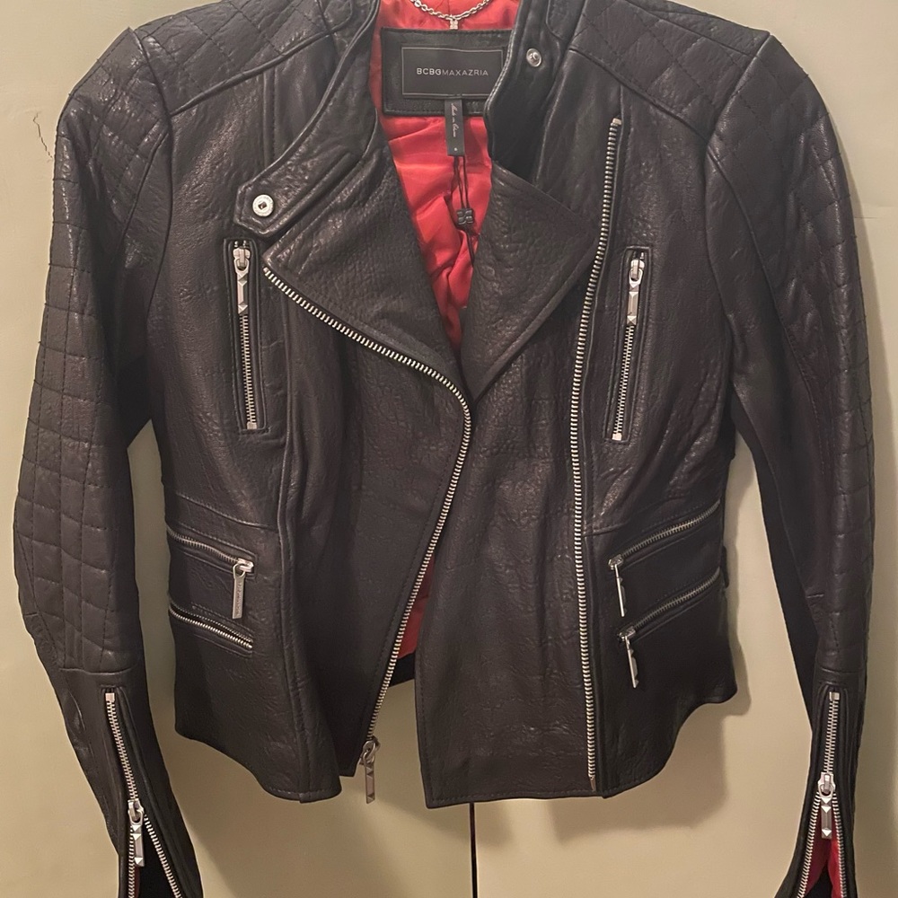 * BCBG MaxAzria “MADDY” LEATHER MOTO JACKET*